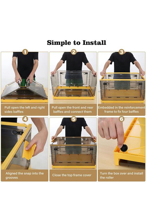 Living and Home 3Pcs Collapsible Storage Box Large Size Stackable Clear Plastic Storage Box With Wheel