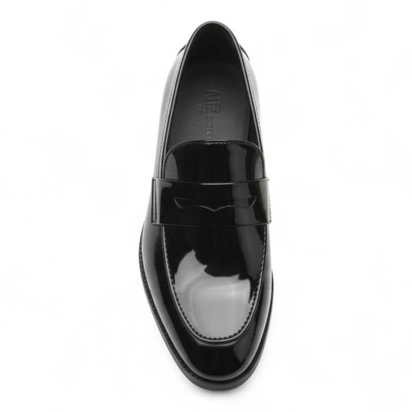 Dolcetto Mens Black Patent Faux Leather Formal Penny Loafers