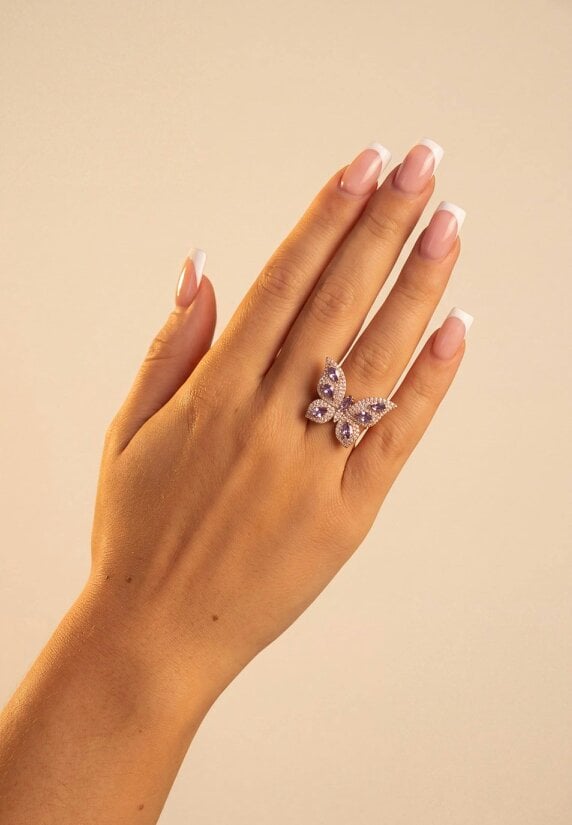Latelita Butterfly Cocktail Ring Amethyst Gold