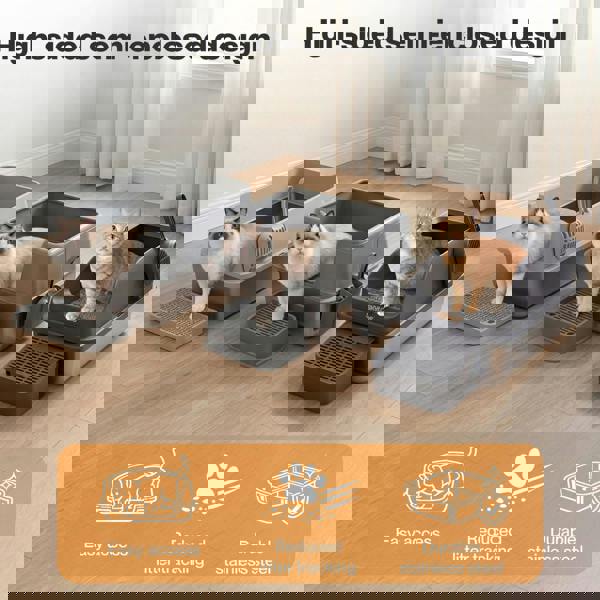 Skylos Cat Litter Box Enclosed Stainless Steel Anti-Splash Toilet Tray Foldable