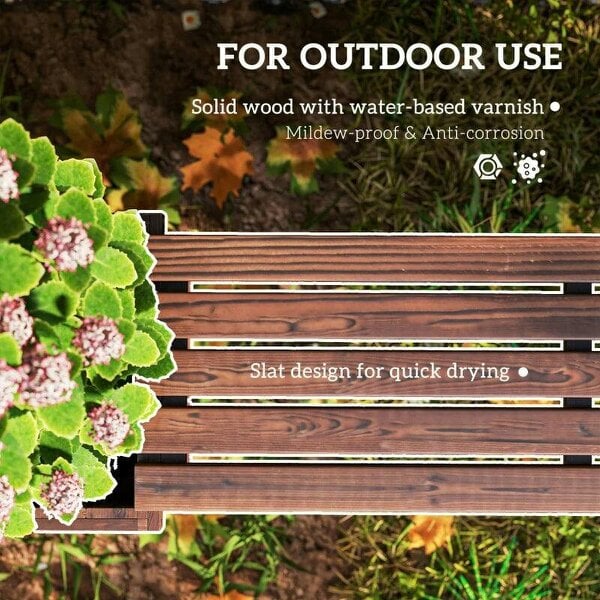 Wooden Garden Planter & Bench Combination Garden Raised Bed Patio Park Carbonised Finish 176 x 38 x 40 cm