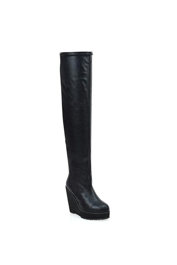 XY LONDON Stretch Over The Knee Wedge Heel Boots
