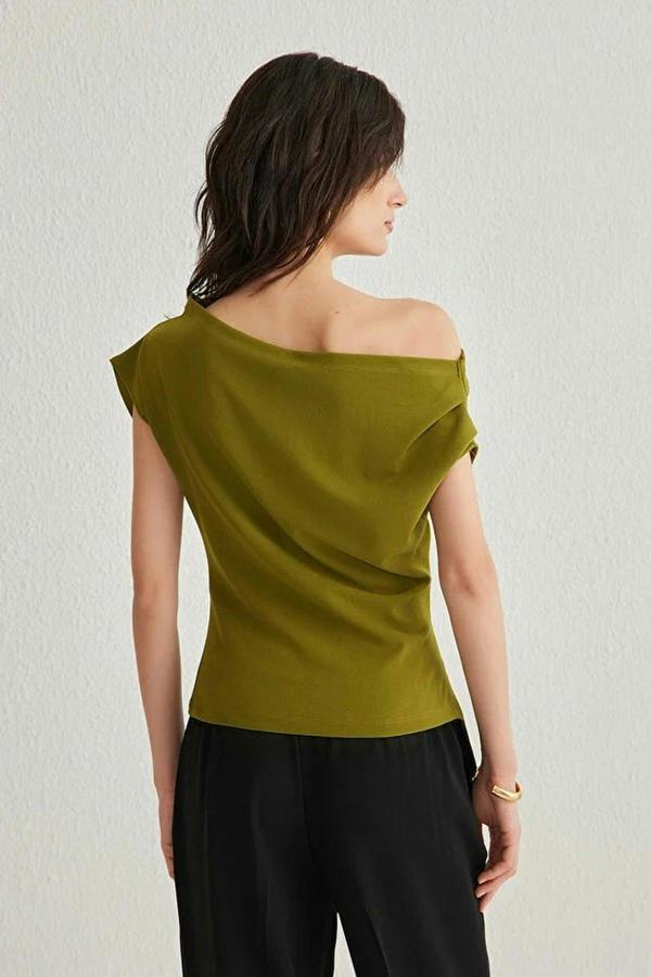 WOVCOR Draped One Shoulder Blouse