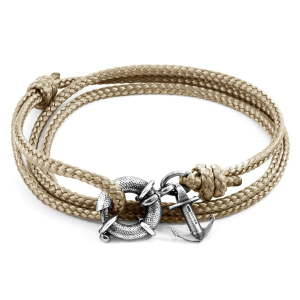 Anchor & Crew Ocean Sand Brown Anchor Silver and Rope Bracelet 