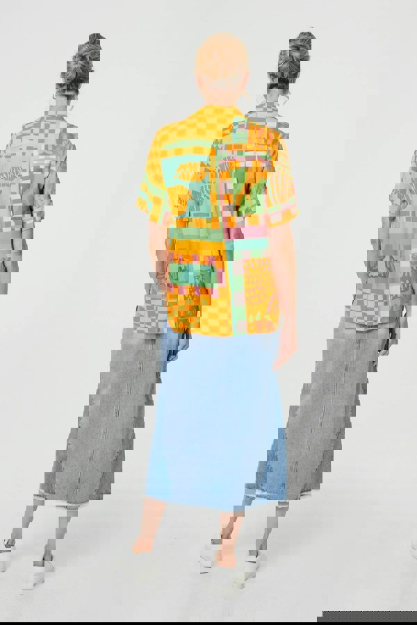 Orange | Patchwork Print Short Sleeve Boxy Shirt
