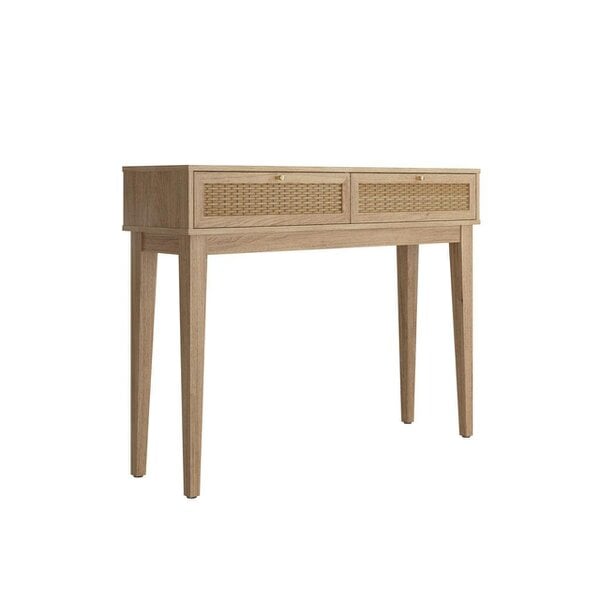 Wyld Haus Waterford Oak Wood and Rattan Desk Table 2 Drawers