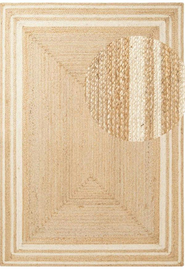 Beige braided rug with a circular pattern