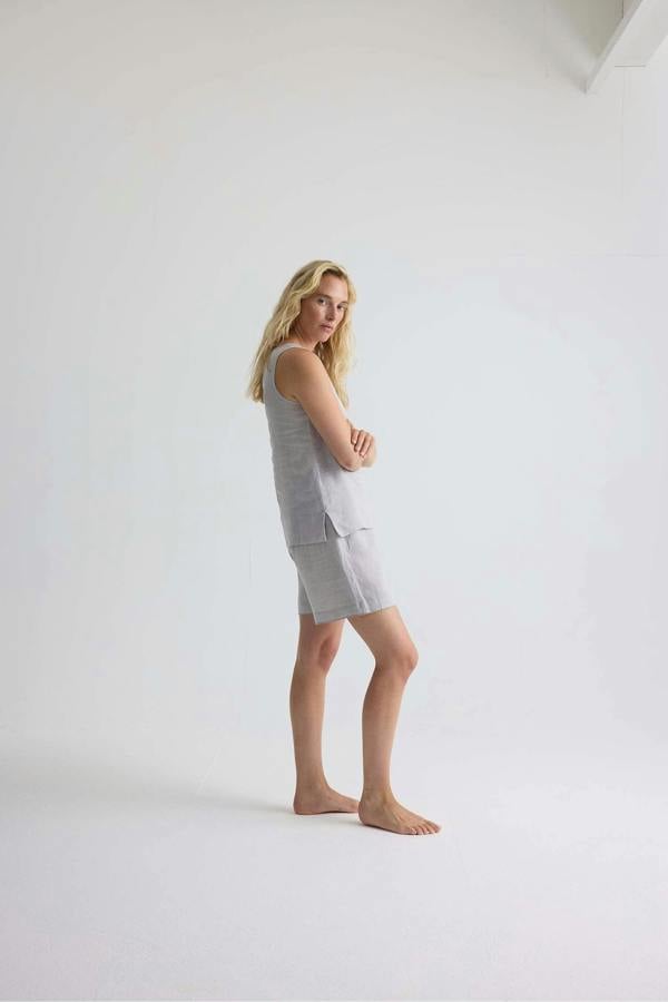 Pretty You London Relaxed Linen Shorts In Harbor Mist