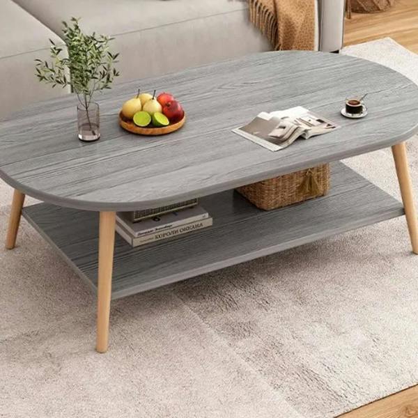 Havendro Grey Modern Double-Layer Coffee Table Space-Saving Living Room Side Table Easy to Assemble