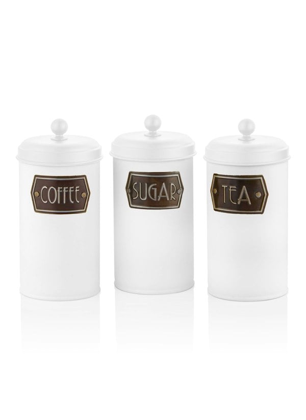 Rozi White Coffee, Tea, And Sugar Canister Set - 22 cm (H)