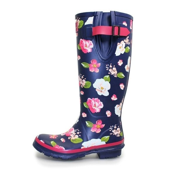 Lunar Womens/Ladies Floral Wellington Boots - Blue/White/Pink