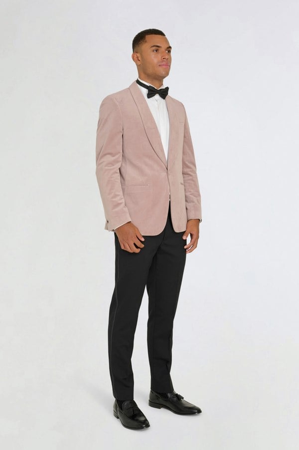 Harry Brown London Leo Velvet Tuxedo Dinner Jacket with Shawl Lapel Detail in Blush