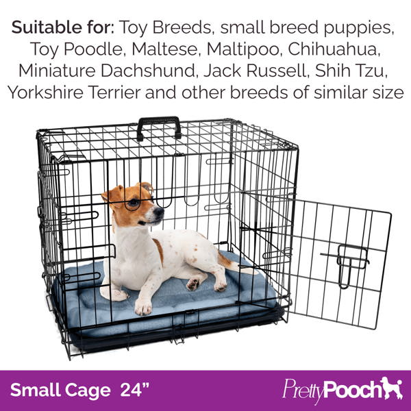 Pretty Pooch Dog Crate Small Cage Puppy Cat Pet Training Tray and Bed With Two Gloves