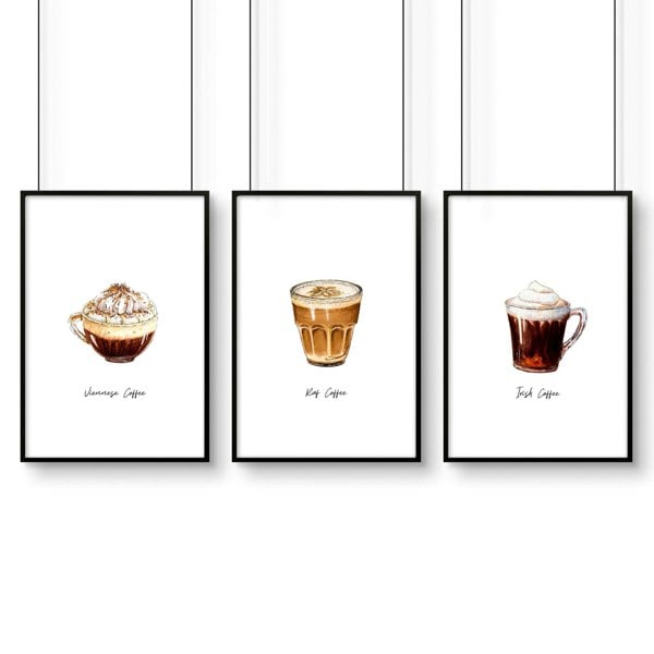 Coffee prints for kitchen | set of 3 wall art prints