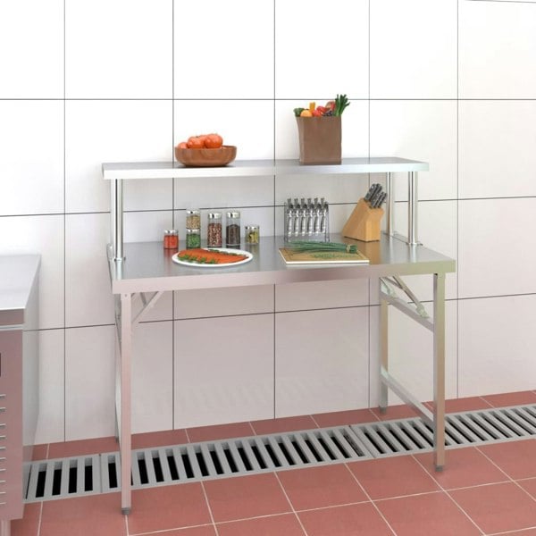 Berkfield Kitchen Work Table with Overshelf 120x60x115 cm Stainless Steel