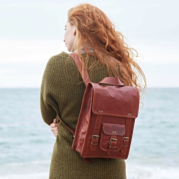 Paper High Brown Leather Satchel Style Rucksack
