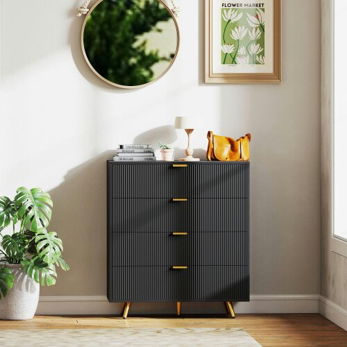 Wyld Haus Disu Wooden Black Elegant 4 Drawer Bedside Storage Table