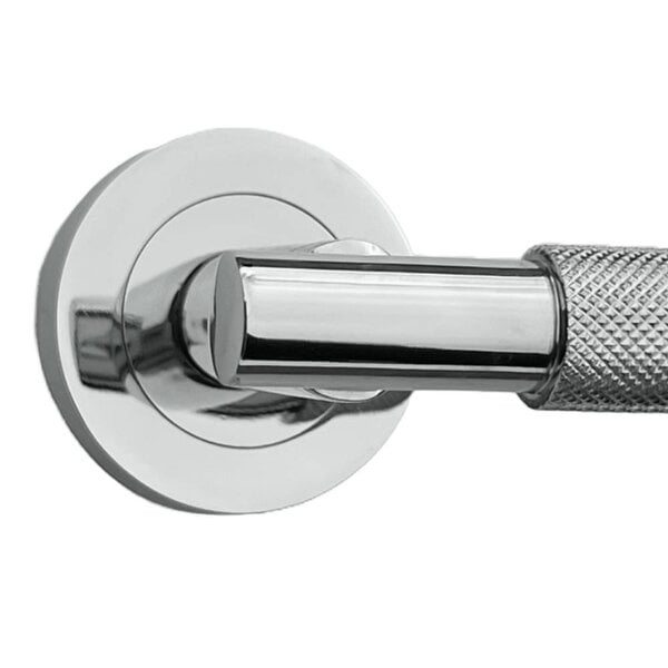 EDH Door Hardware Polished Chrome Knurled Door Handles on Round Rose – Handle Sets