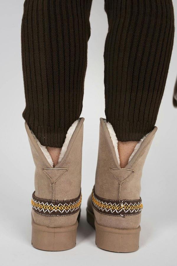 Karsie Suedette Embroidered Flat Ankle Boots - Camel