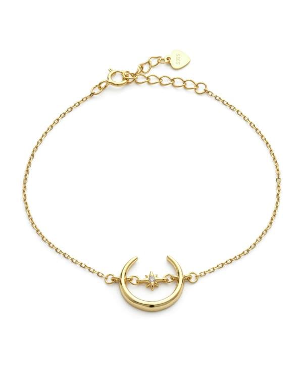14k Gold Crescent Moon and Star Bracelet - Bracelets - Elk & Bloom