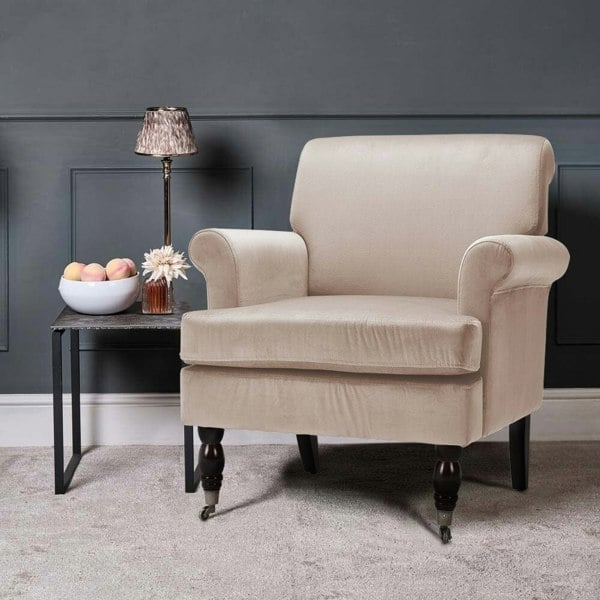 Contemporary Velvet upholstered Armchair with Casters Armchair Living and Home