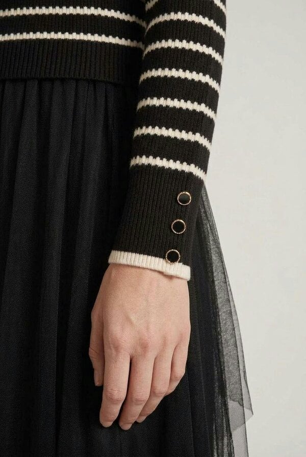 Izabel London Striped Mesh Layered Midi Jumper Dress