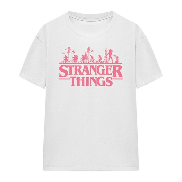 Stranger Things Womens Silhouette Bike Logo T-Shirt - White