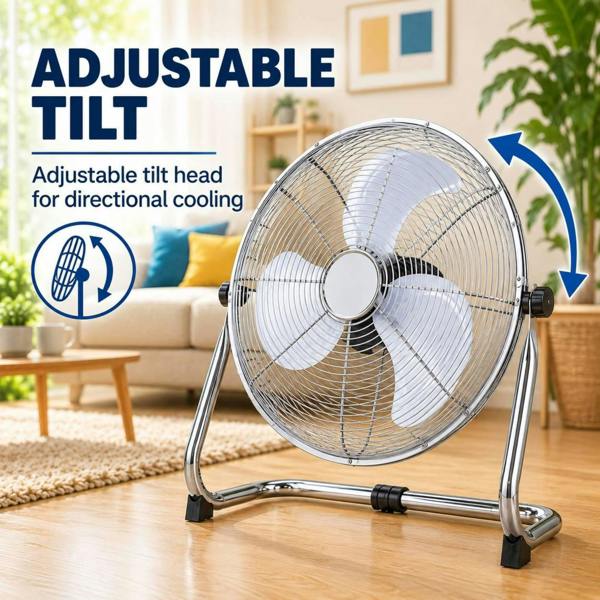Dyzi 16 Inch 45W Metal Floor Fan High Velocity Adjustable Tilt Silver
