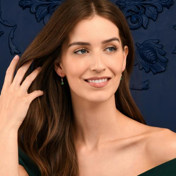 namana Gold Plated Sterling Silver Green Pear Drop Cubic Zirconia Leverback Dangle Earrings
