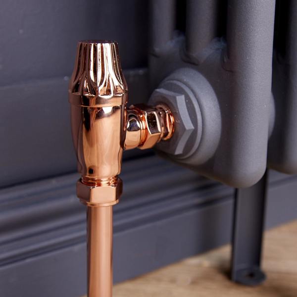Flode Traditional Style Angled TRV & Lockshield | 15mm x 1/2" | Copper
