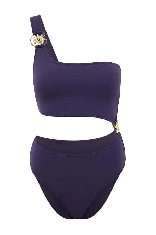 WOVCOR One-Shoulder Premium Cut-Out Detail Regular Swimsuit with Sun Accessory