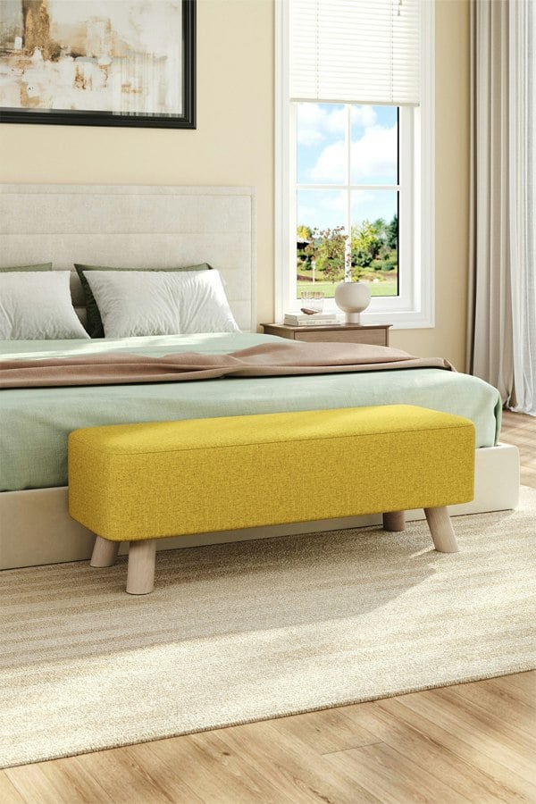 Living and Home 81cm W Yellow Rectangular Tofu-shaped Footstool