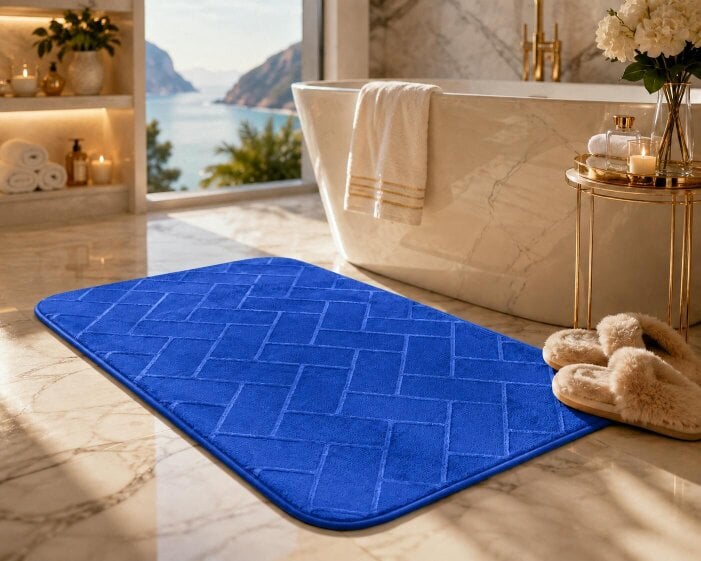 Night Zone Memory Foam Bath Mat Set – Block Bricks Design Non-Slip Bathroom Rug