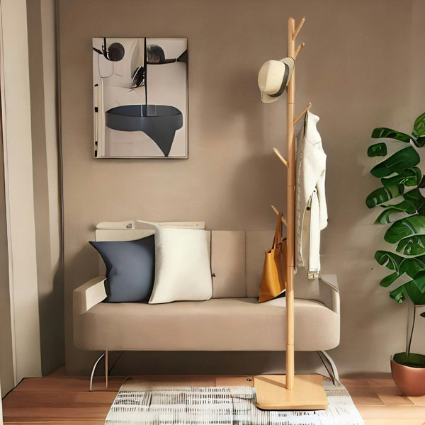 Rafaelo Mobilia Wooden 8 Hook Coat Stand With Square Base