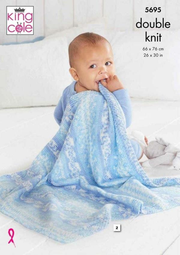 King Cole Fjord DK Knitting Pattern 5695, Blankets for Baby, One Size