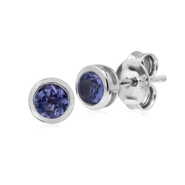 270E025813925 Classic Round Tanzanite Bezel Stud Earrings in Sterling Silver 1