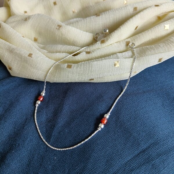 The Colourful Aura 925 Silver Orange Beaded Summer Indie Thin Payal Anklet