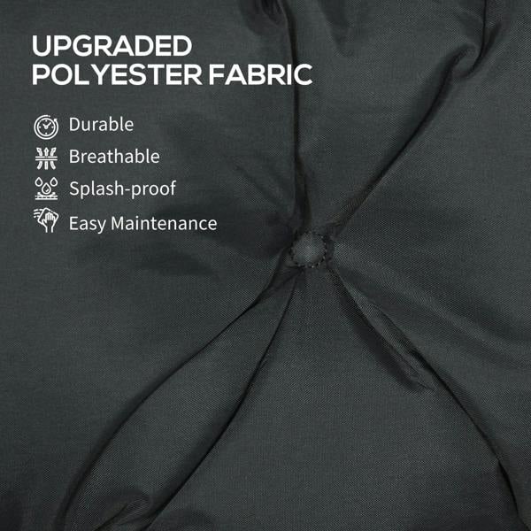 Black bench cushion fabric close-up with diamond tufting and stitched seams