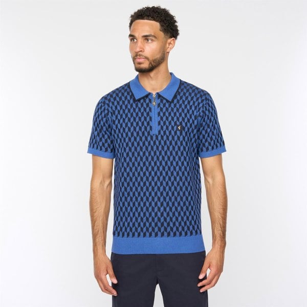Gabicci V54GM12 Mens Carter Short Sleeve Zip Neck Knitted Polo Gabicci Vintage - SAPPHIRE