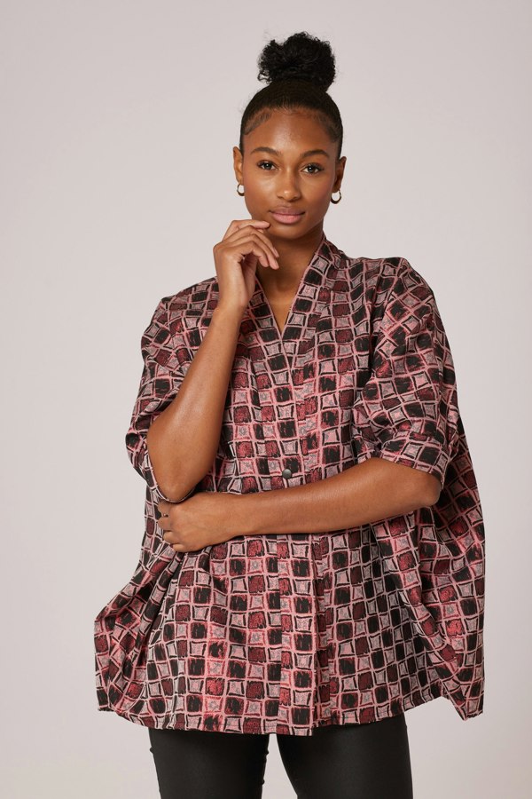 Lioness by TF Red checkered Short Kimono