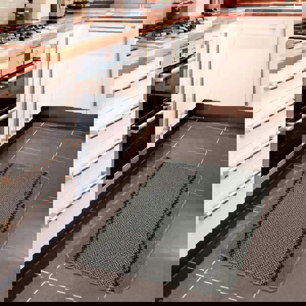 Machine Washable Dark Grey Design Mats | Bordered Line