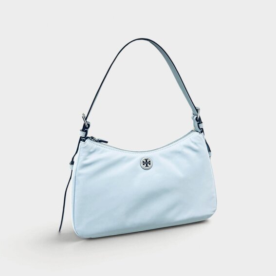 Tory Burch Nylon Zip Top Shoulder Bag Morning Blue