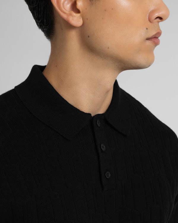 Steel & Jelly Tarvin - Geo Texture Knitted Polo Shirt