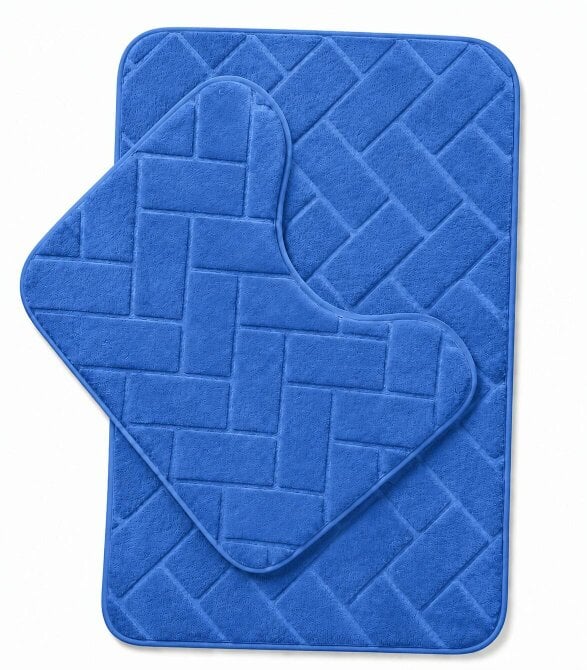 Night Zone Memory Foam Bath Mat Set – Block Bricks Design Non-Slip Bathroom Rug