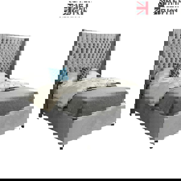 Casa Magna Volta Straight Winged Upholstered Soft Velvet Bed Frame - Grey