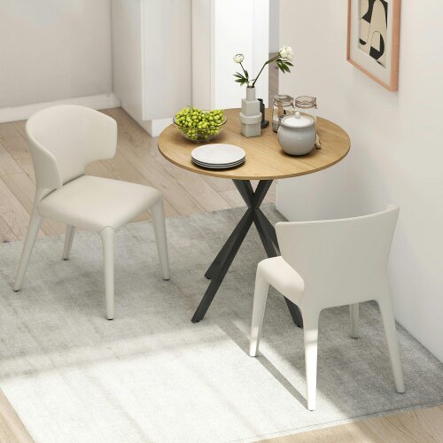 Wyld Haus Mihafi Metal And Wood White Oak Finish Industrial Round Dining Table 80cm