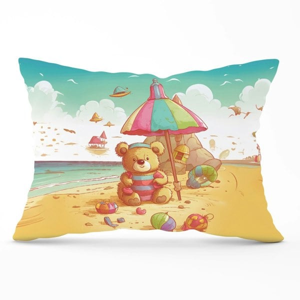 Warren Reed Lucky Teddy Bear On A Beach Holiday Cushions