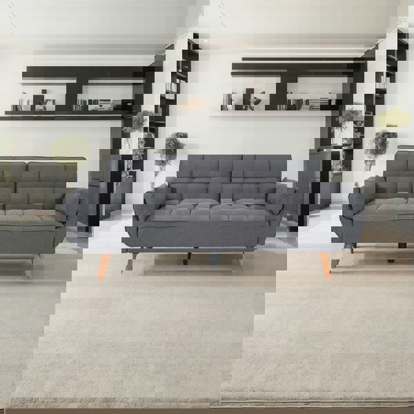 Furniture One 3 Seat Sofa Bed, 191.5CM Polyester Fabric Modern Click Clack Sofa Bed Couch Settee with Solid Wood Legs - Max Load 330LBS