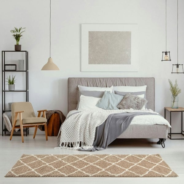 Moroccan Design Thick Shaggy Area Rugs Beige