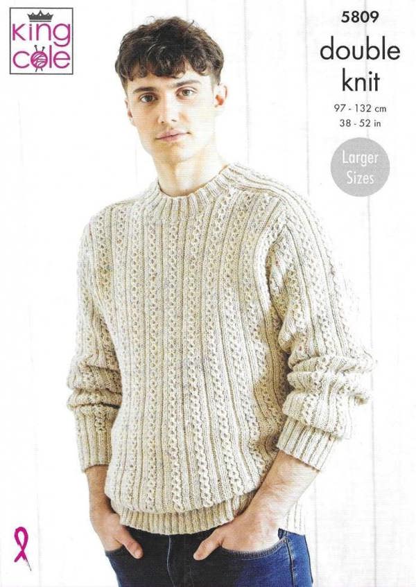 King Cole Merino Blend DK Knitting Pattern 5809, Sweaters for Men, 38 - 52 Inches